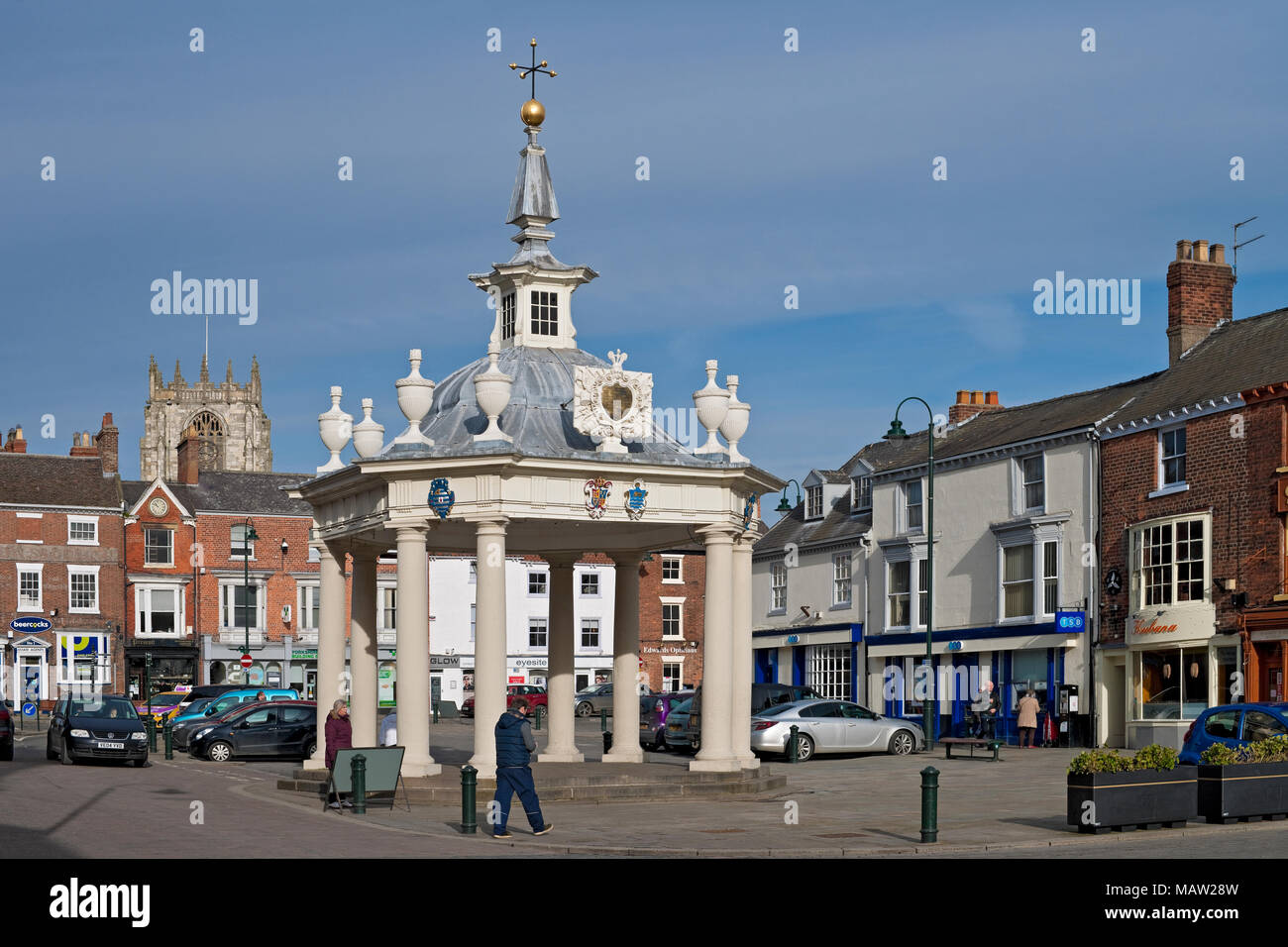 Market Cross in spring Saturday Market Beverley town centre East Yorkshire England UK United Kingdom GB Great Britain Stock Photo