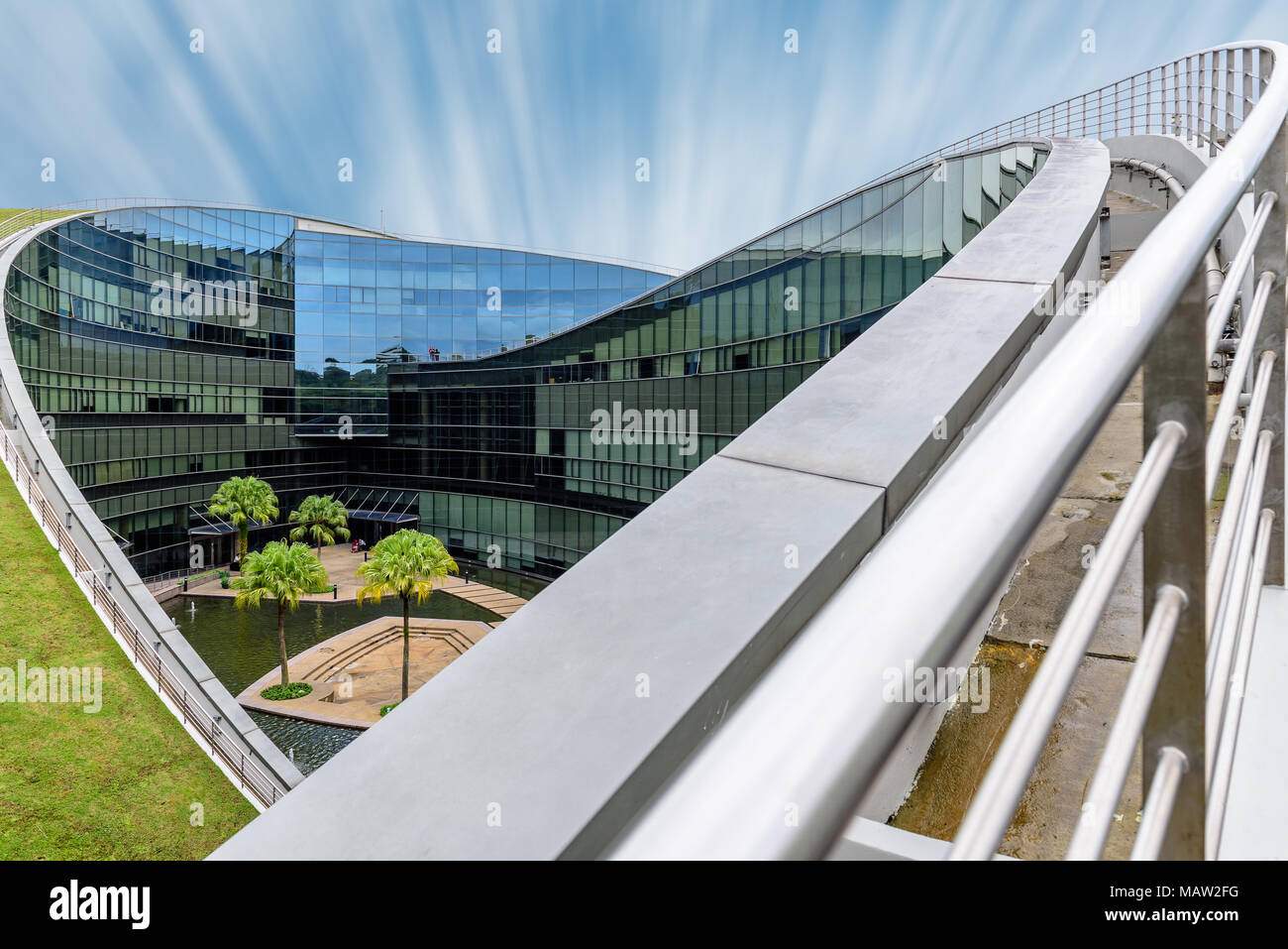 SINGAPORE - October 24, 2016: Modern architectural building of Nanyang Technological University in Singapore. Citylandscape Nanyang Technological Univ Stock Photo