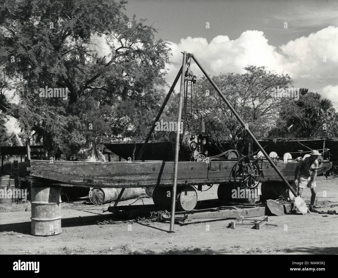 Proposed under water weed cutter under construction, Rhodesian Selection Trust, Kafue Pilot Polder, Zambia, South Rhodesia 1957 Stock Photo