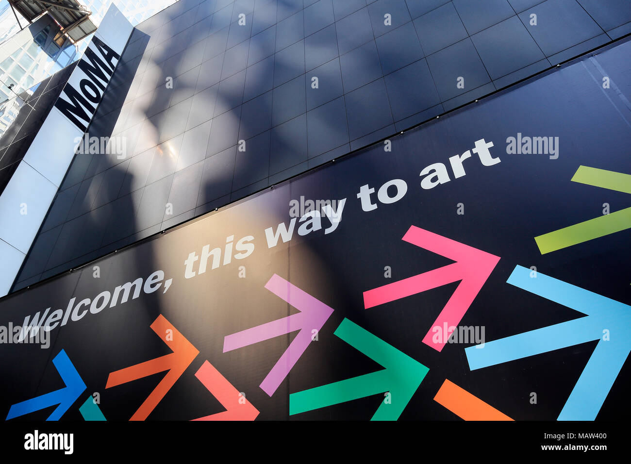 The Museum of Modern Art, MoMA, under construction with temporary directions  to entrance Stock Photo - Alamy