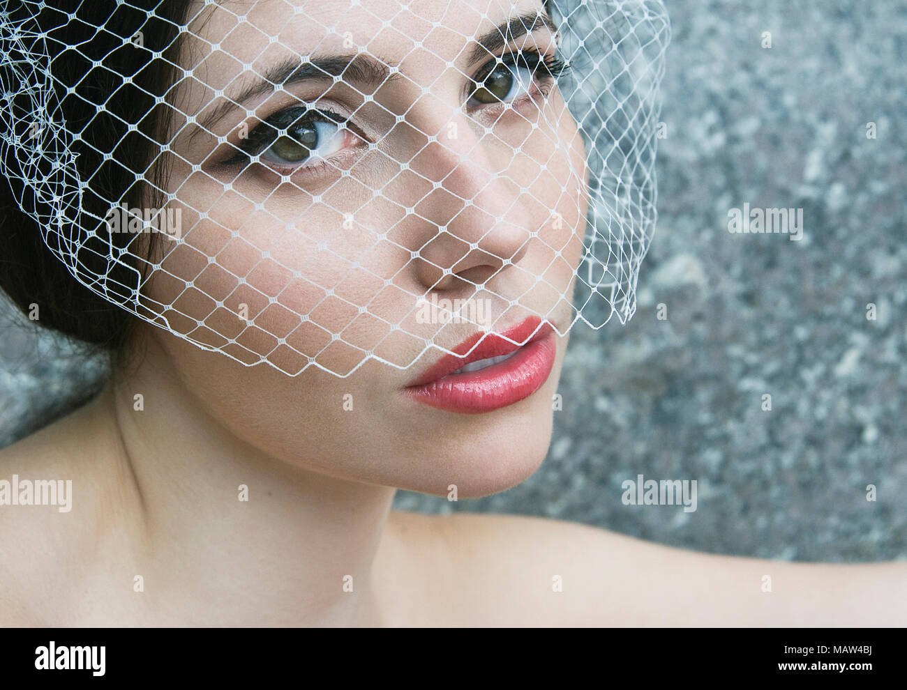 Bride wearing veil hi-res stock photography and images - Alamy