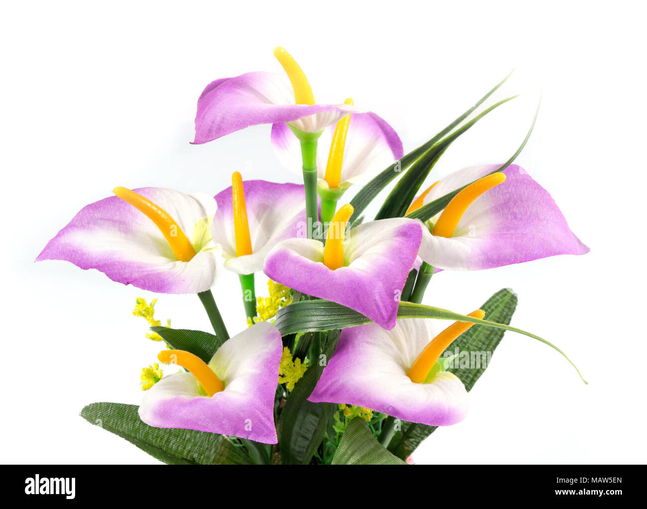 Decoration artificial flower or fake flower in the pot isolated in