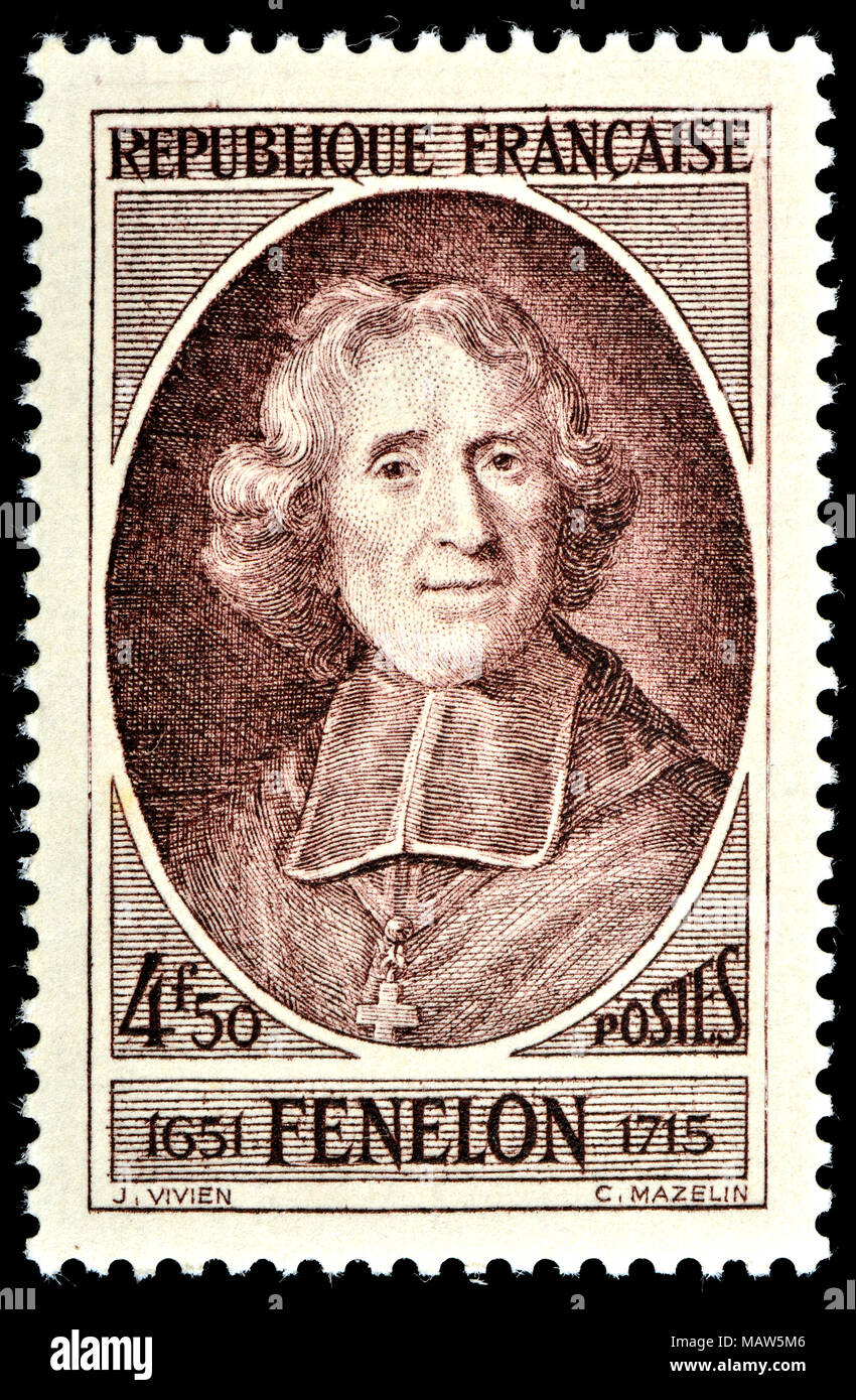 French postage stamp (1947) : François de Salignac de la Mothe-Fénelon / François Fénelon (1651 – 1715) French Roman Catholic archbishop, theologian,  Stock Photo