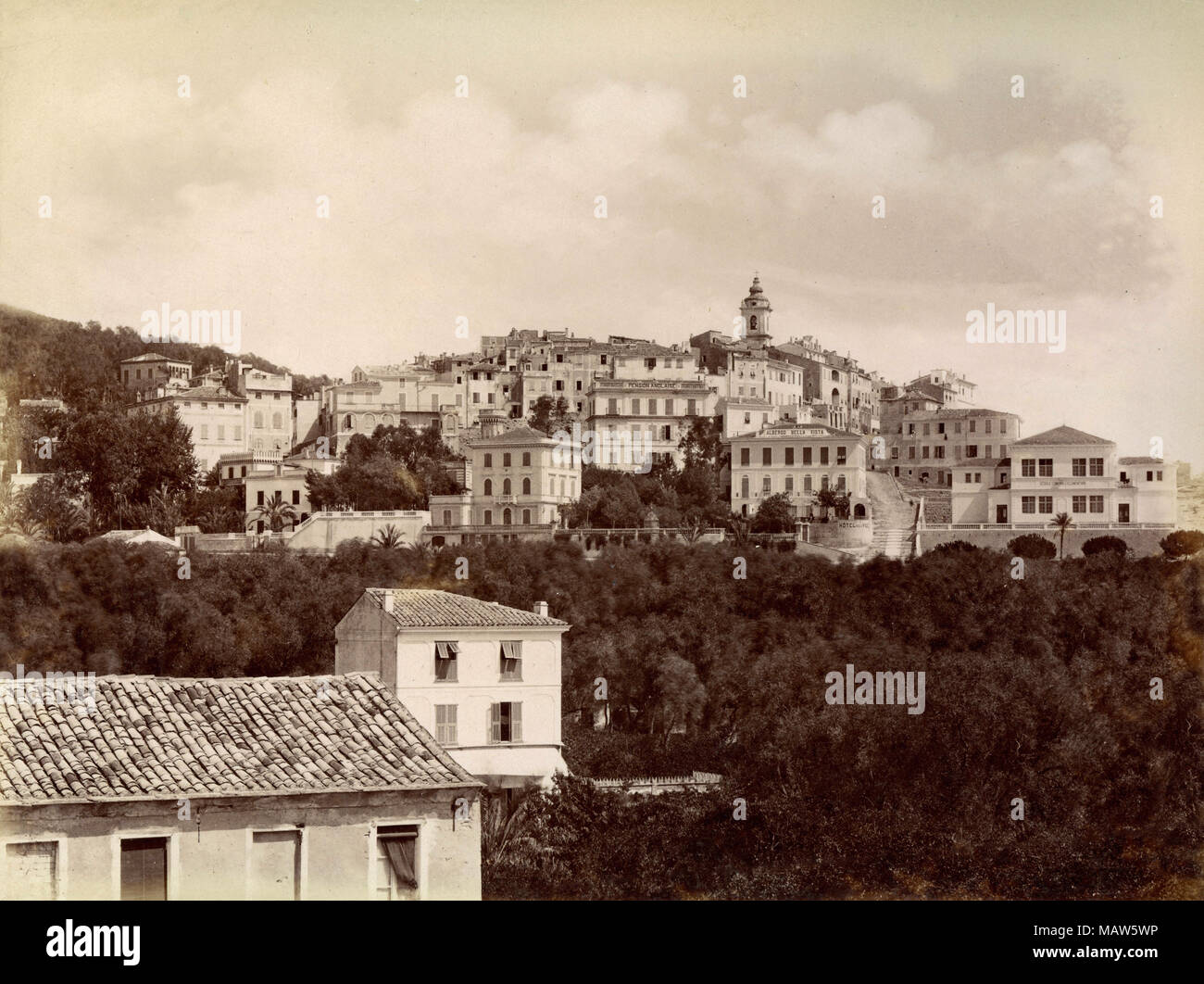 View of Bordighera, Italy 1885 Stock Photo
