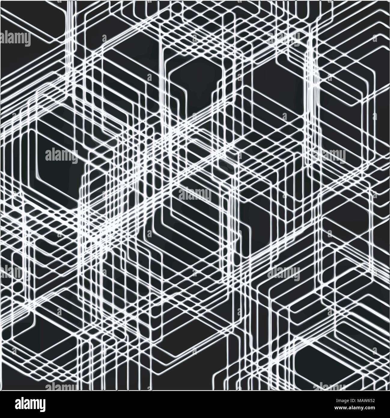 white watercolor hexagon grid pattern on black background, vector