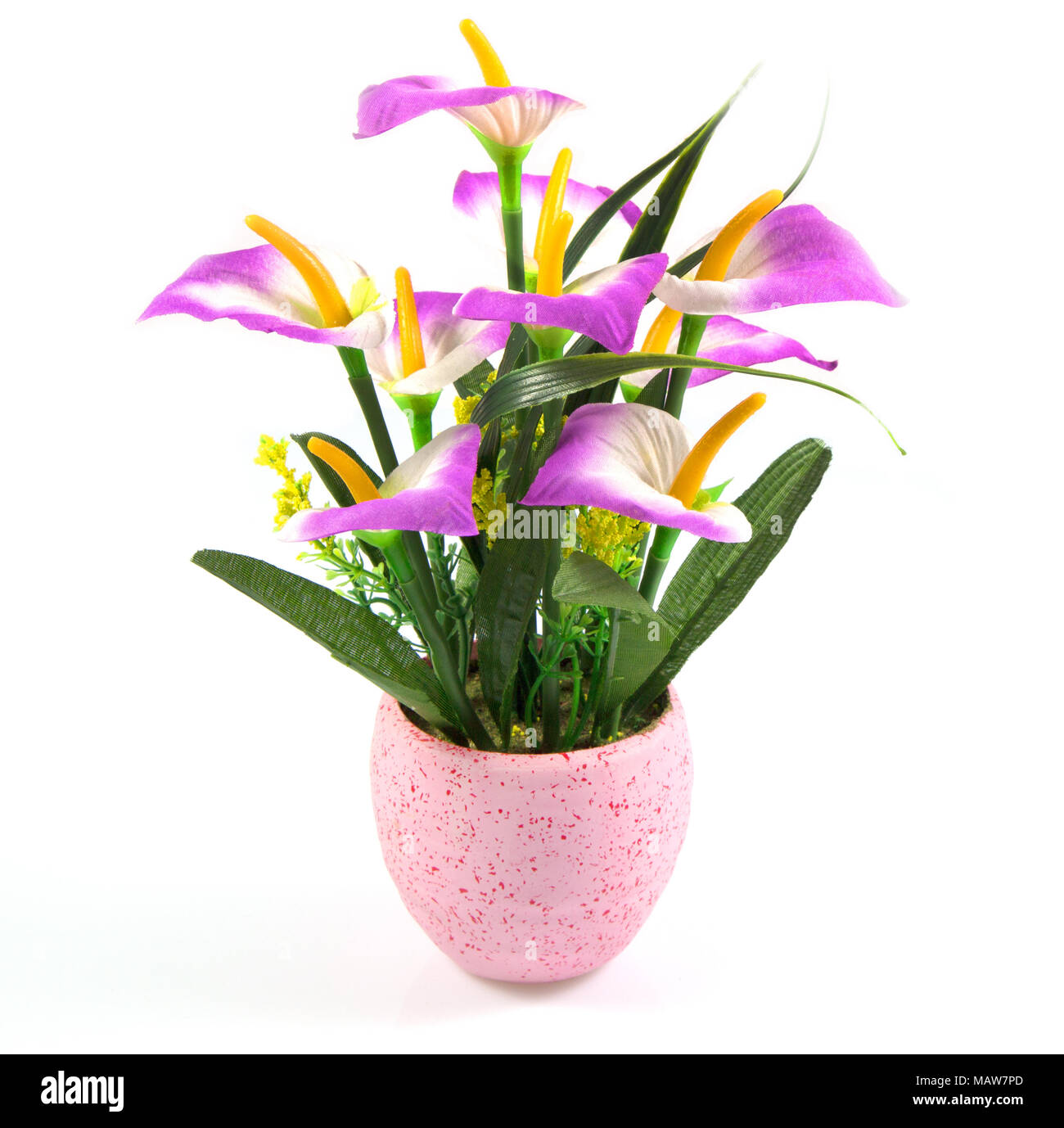 Decoration artificial flower or fake flower in the pot isolated in