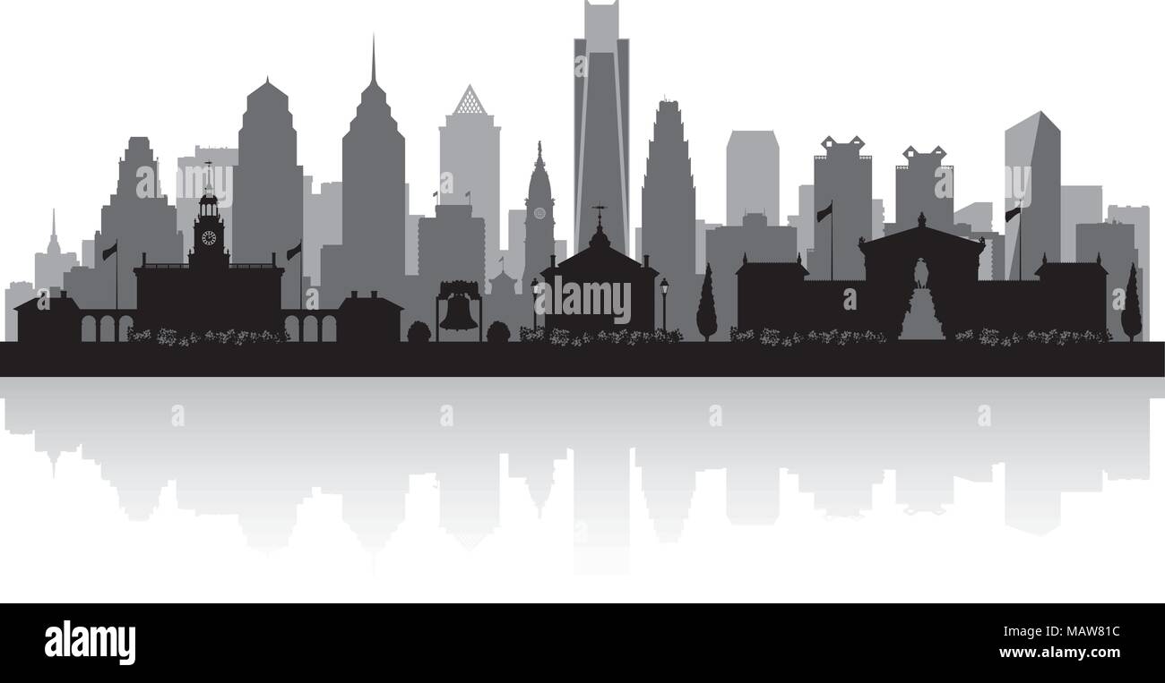 Philadelphia Pennsylvania city skyline vector silhouette illustration Stock Vector