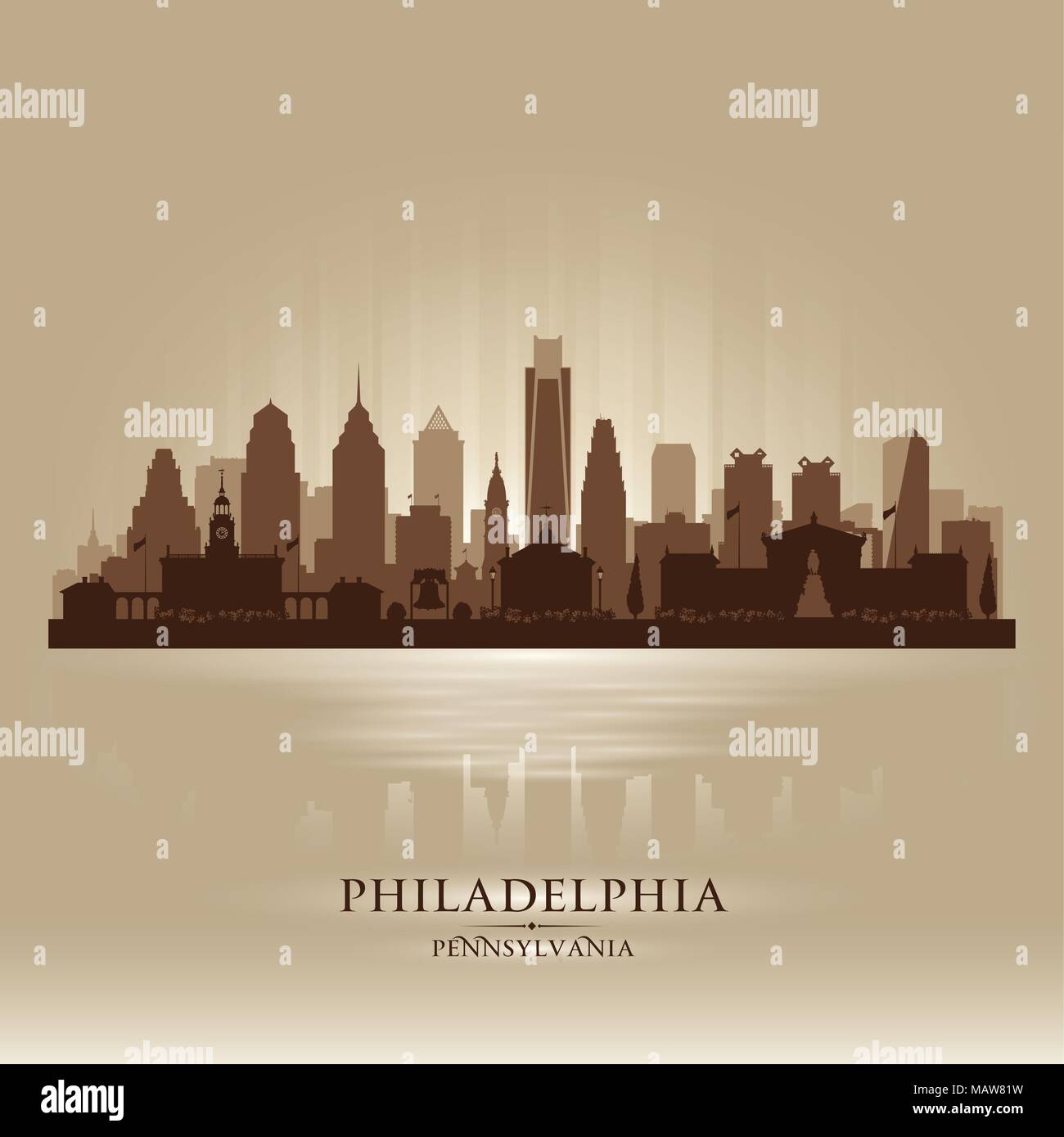 Philadelphia Pennsylvania  city skyline vector silhouette illustration Stock Vector