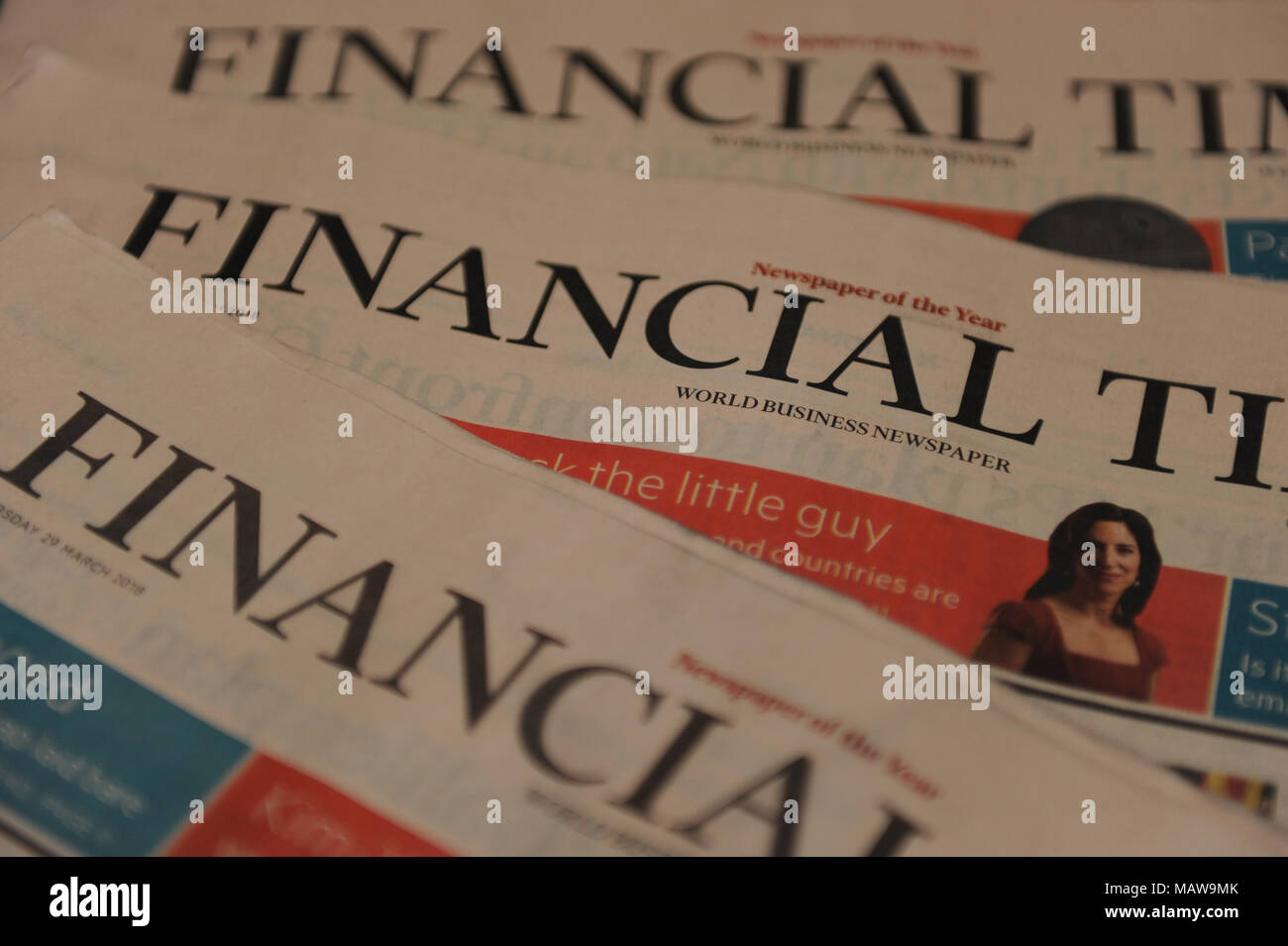 Print editions of The Financial Times newspaper, The Financial Times is owned by Nikkei Stock Photo