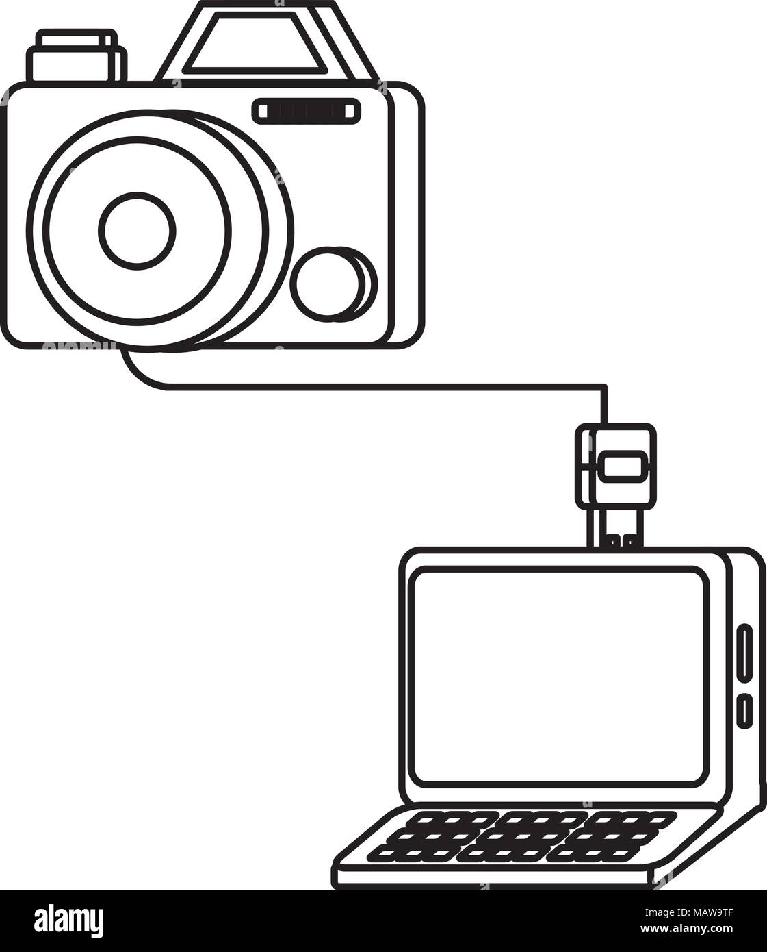 Camera Plugged In camera plugged into a laptop over white background, vector illustration ...