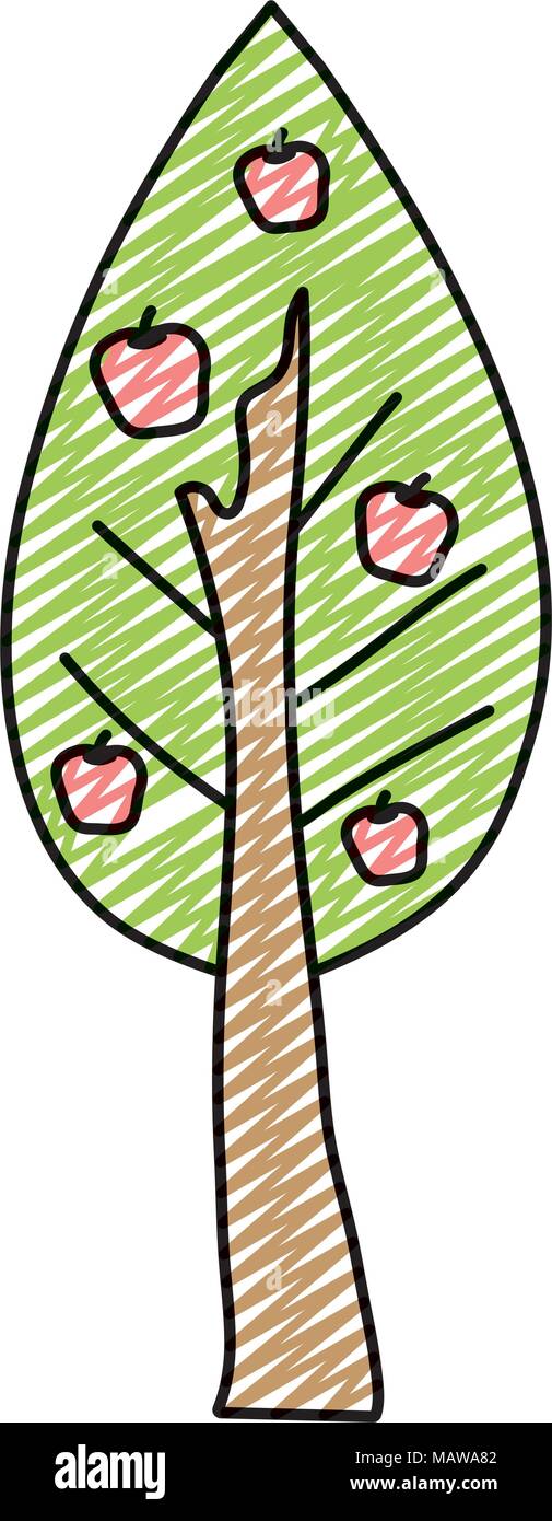 doodle natural tree with delicious apples fruits vector illustration Stock Vector Image & Art