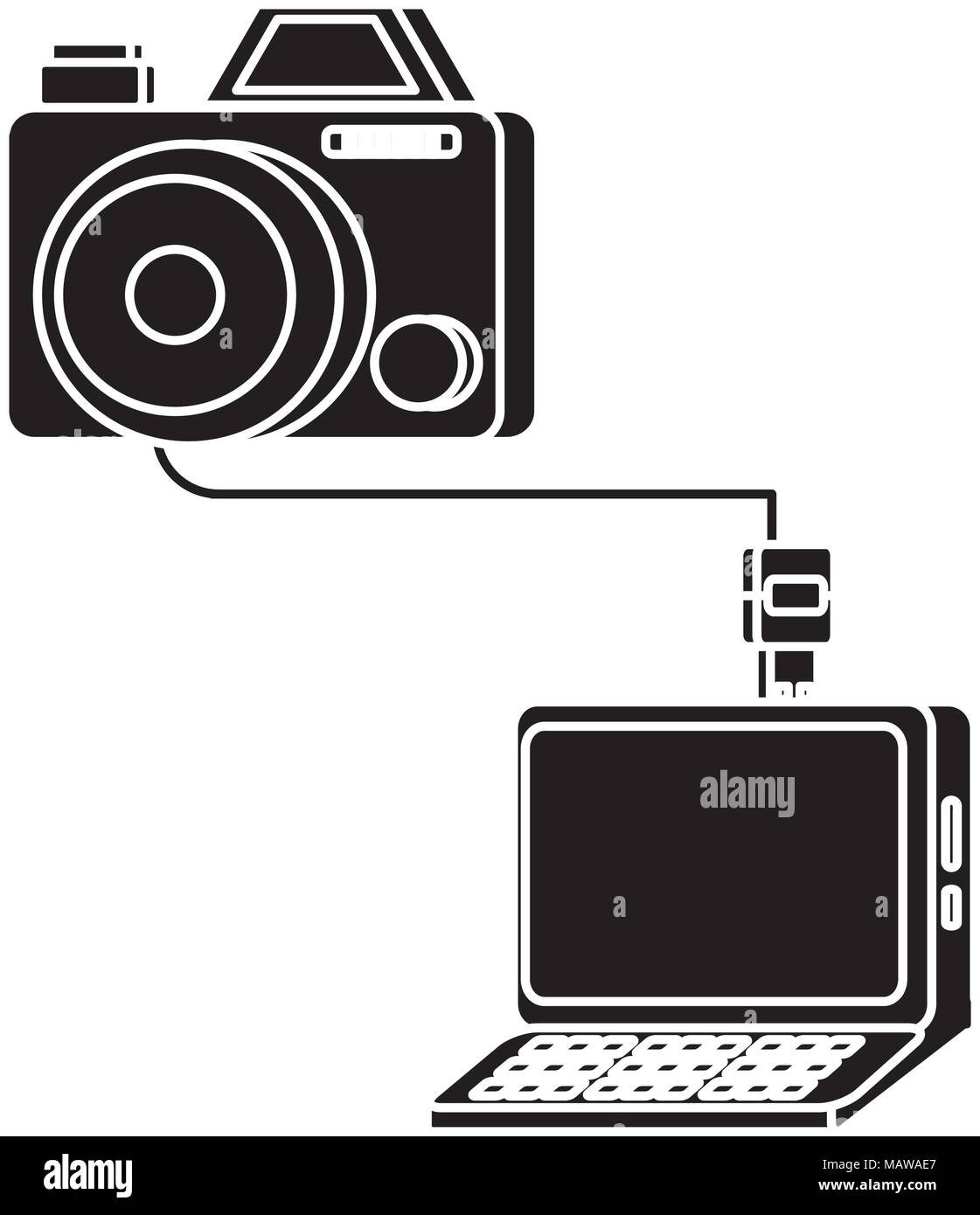 Camera Plugged In camera plugged into a laptop over white background, vector illustration ...
