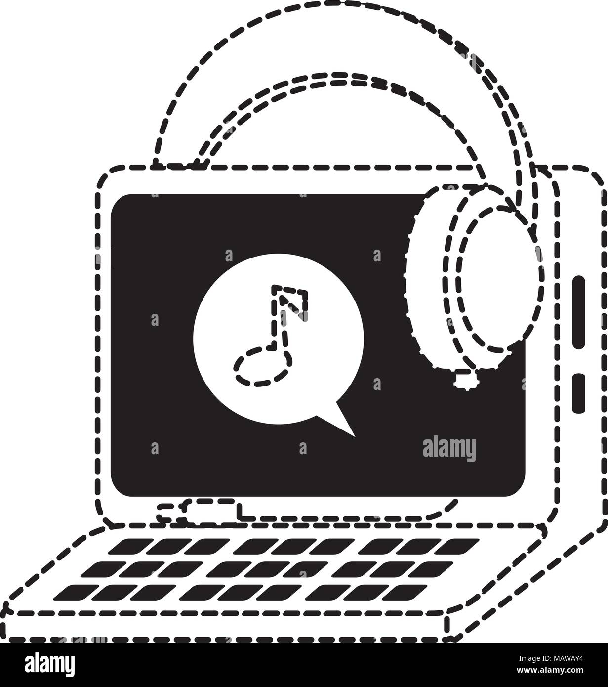 Laptop computer with headphones icon over background, vector ...