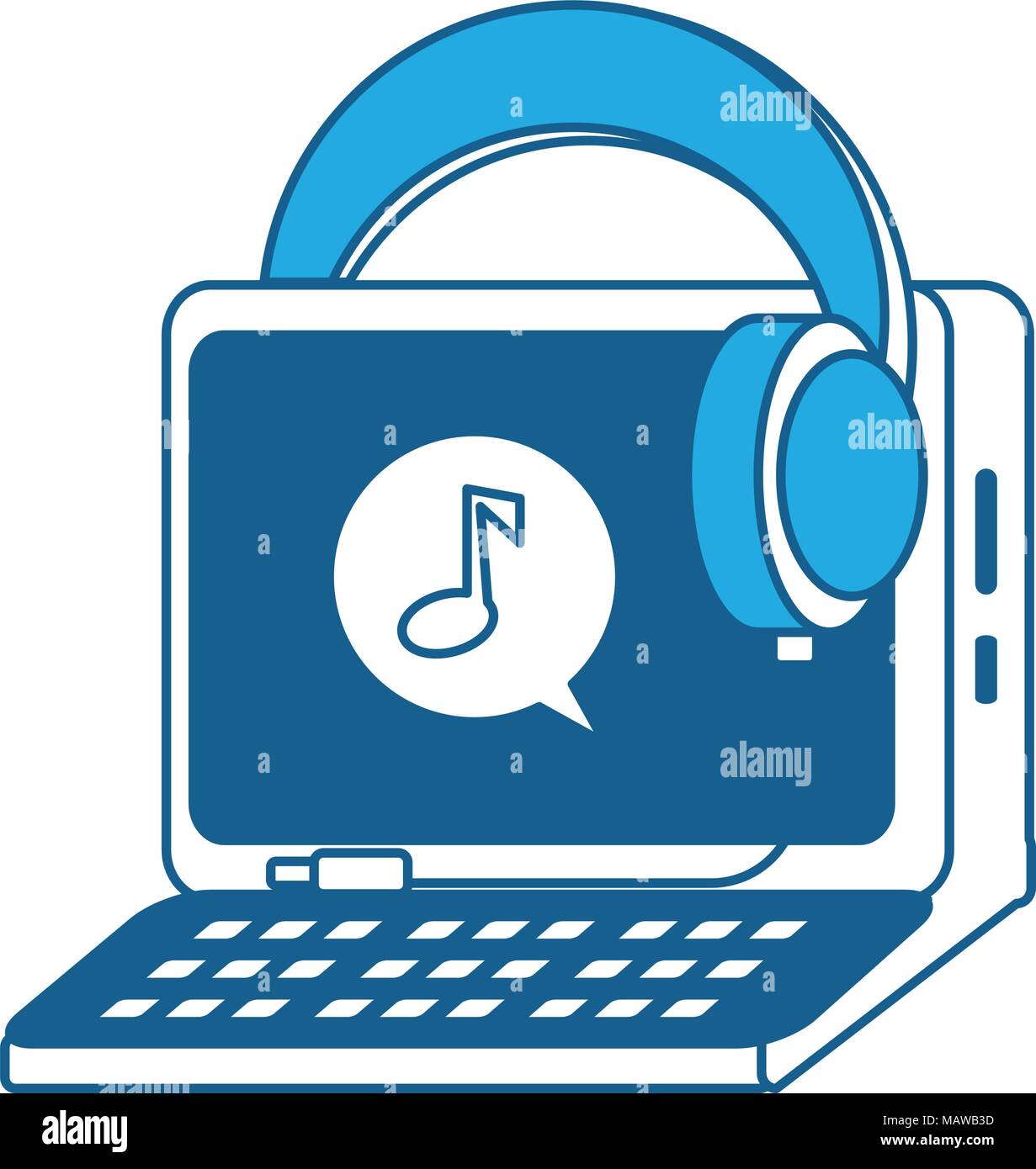 Laptop computer with headphones icon over background, blue shading ...