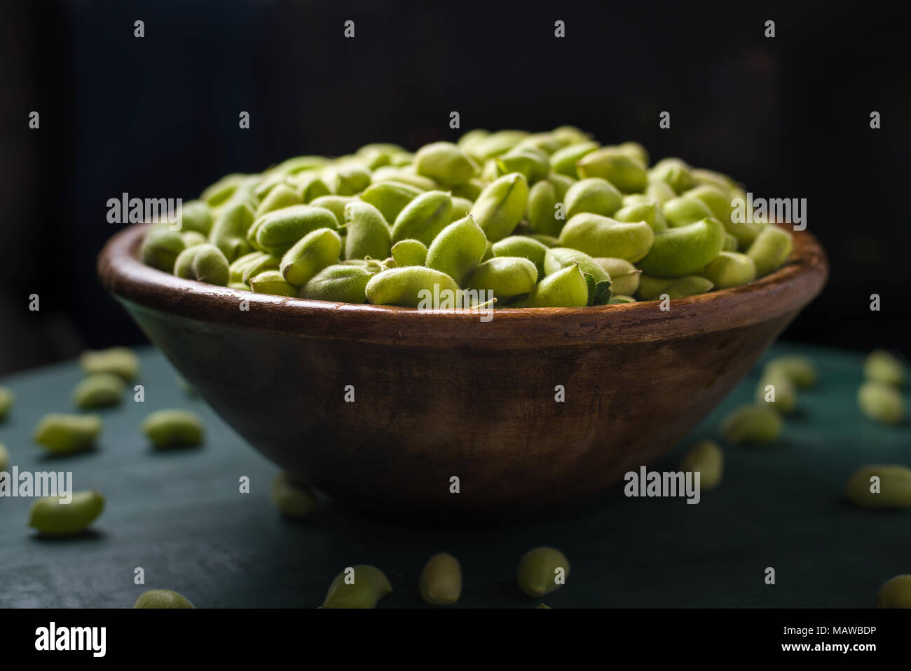 Oven Roasted Fresh Green Chickpeas snack Stock Photo