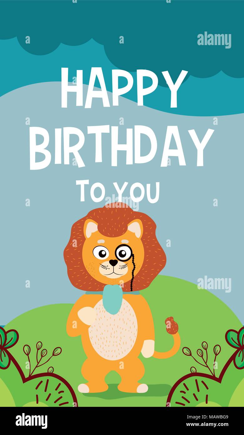 Lion cute animal birthday card Stock Vector Image & Art - Alamy