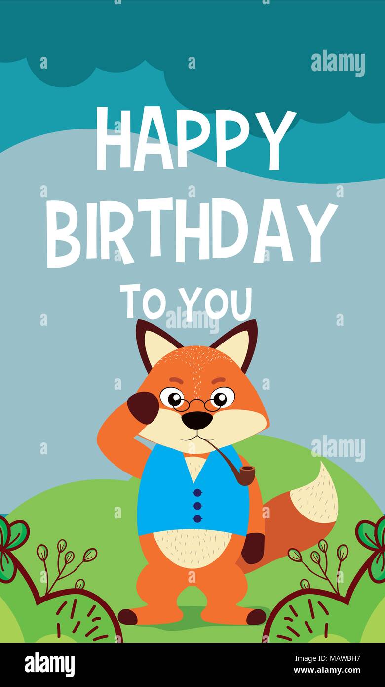 Fox cute animal birthday card Stock Vector Image & Art - Alamy