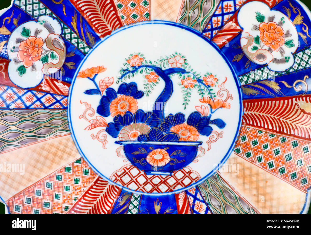 Close-up of antique Japanese Imari porcelain ware made around 1860. Stock Photo