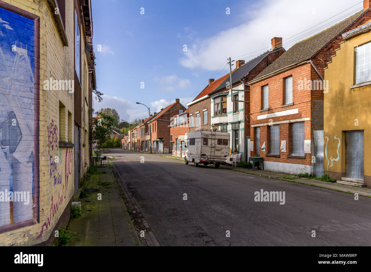 A completely uninhabited street in the town of Doel, Belgium Stock Photo