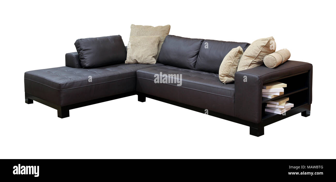 Large corner leather sofa isolated with clipping path included Stock