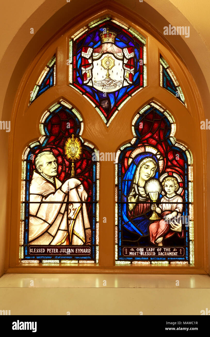 Stained glass window at the main entry of St Francis Church in Melbourne, Australia Stock Photo