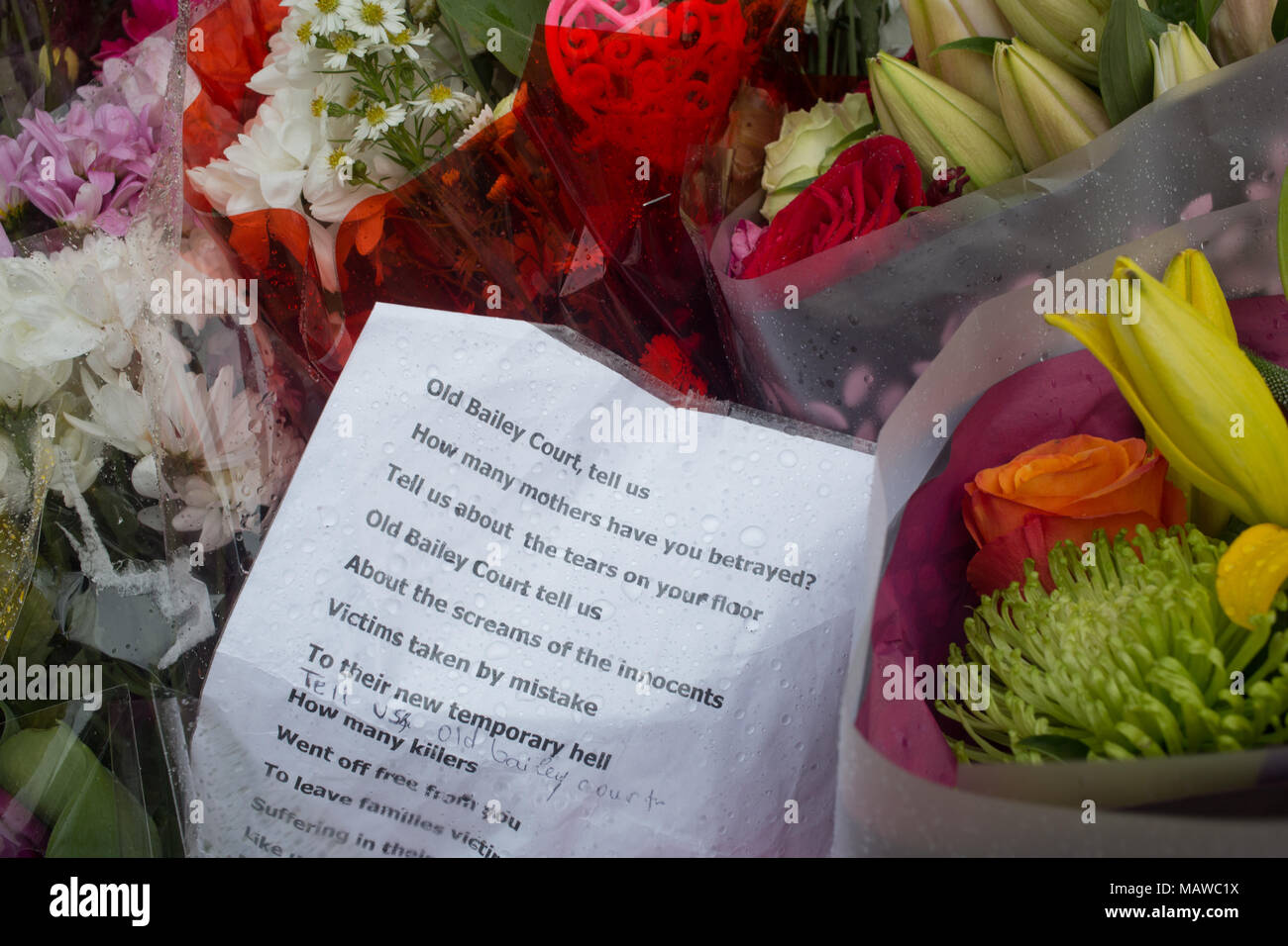 London UK 4th April 2018 Floral tributes in Chalgrove Road in Tottenham, north London, where a 17-year-old girl, Tanesha Melbourne-Blake was shot on t Stock Photo
