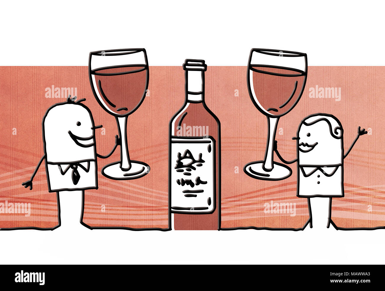 Cartoon couple drinking red wine Stock Photo - Alamy