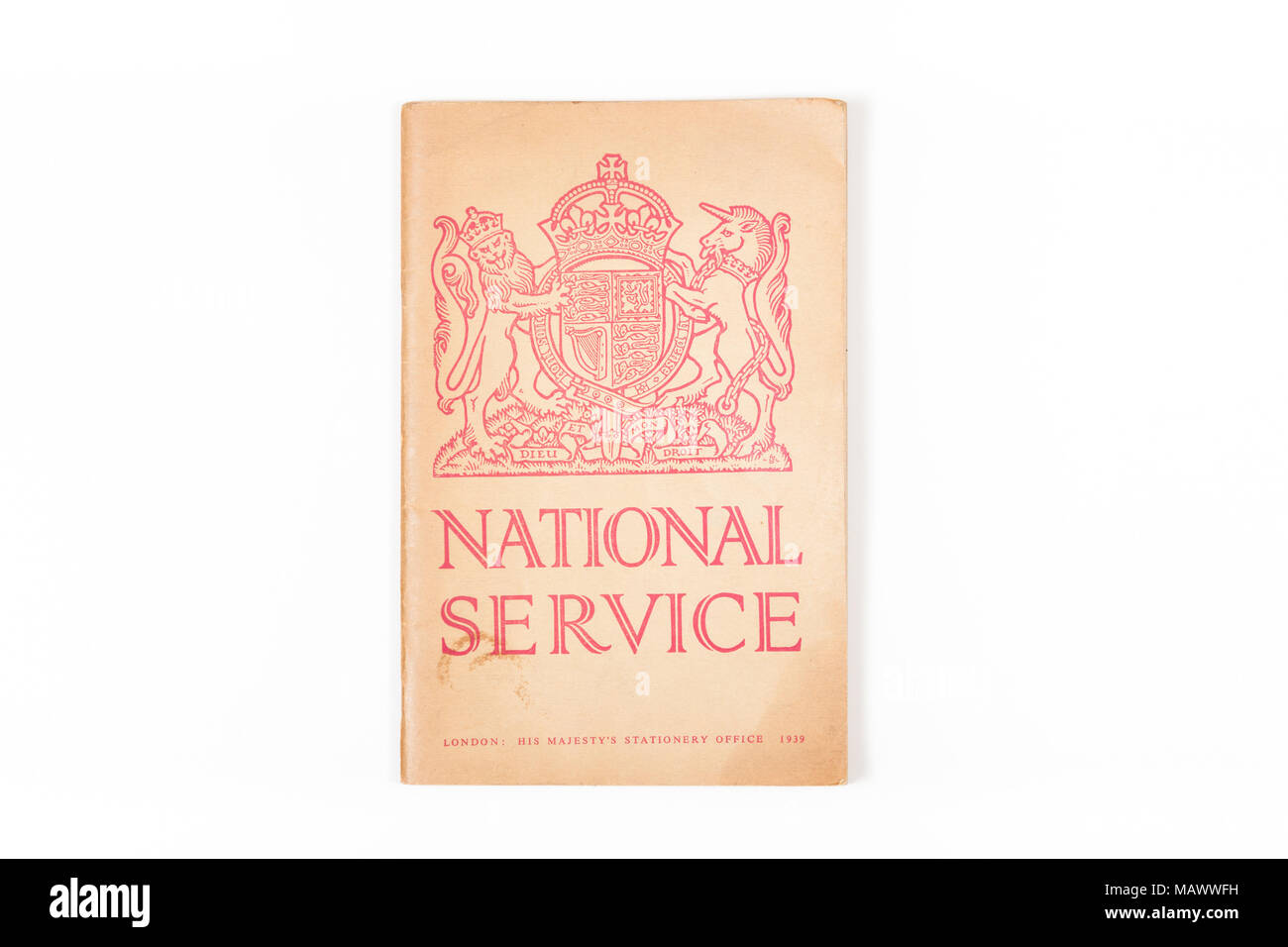 UK National Service booklet dated 1939 Stock Photo