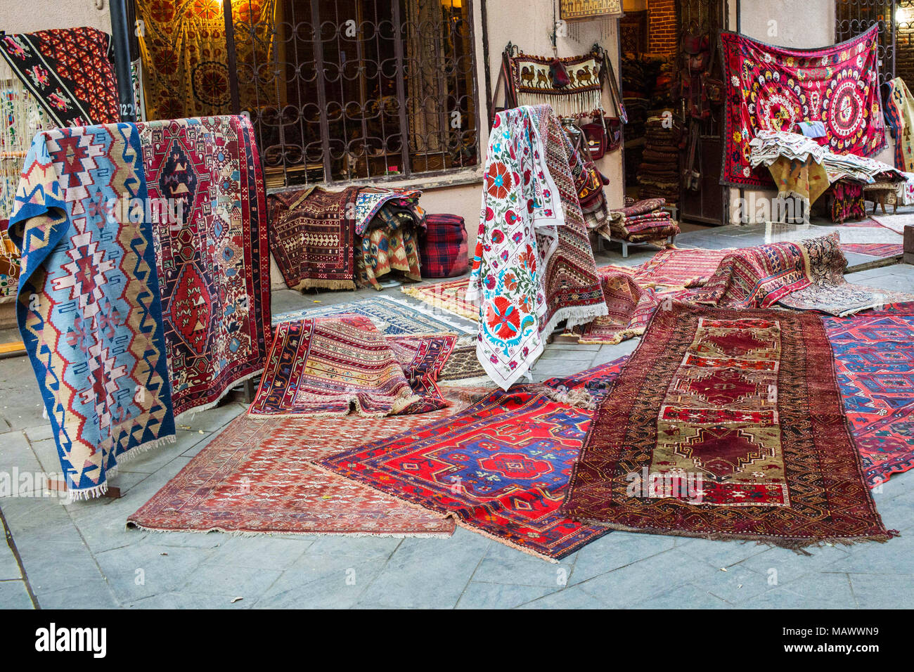 Traditional Georgian Carpets and Kilim Rugs with typical geometrical  patterns in Tbilisi Georgia Europe Stock Photo - Alamy
