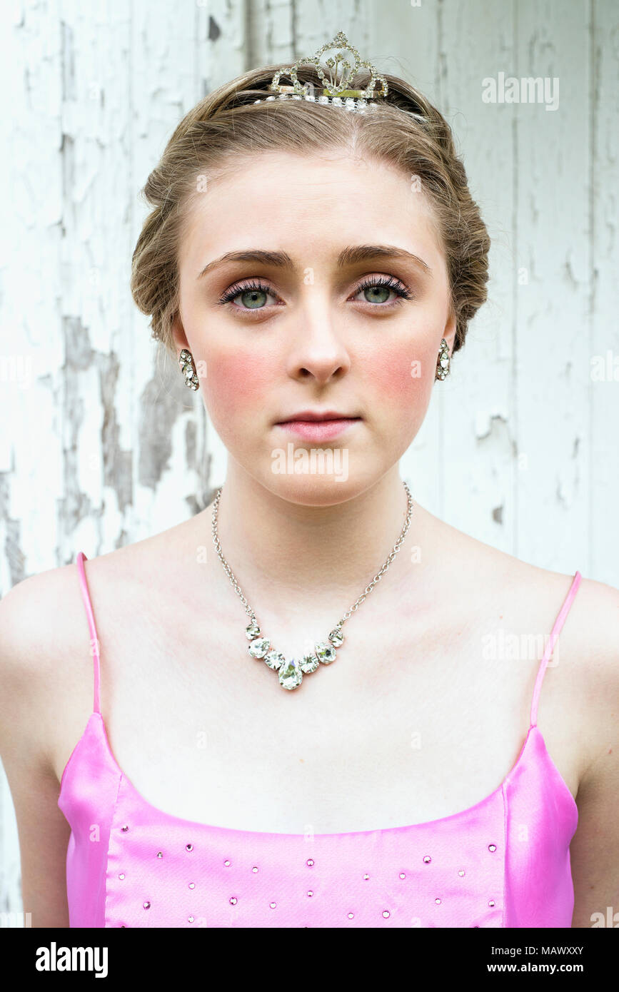 A teenaged girl wearing a tiara. Stock Photo