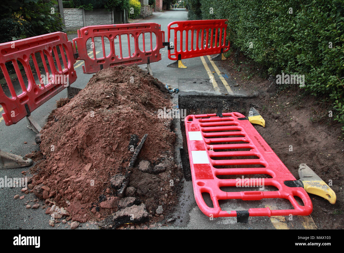 A road closed to traffic because of works repairing a water pipe by