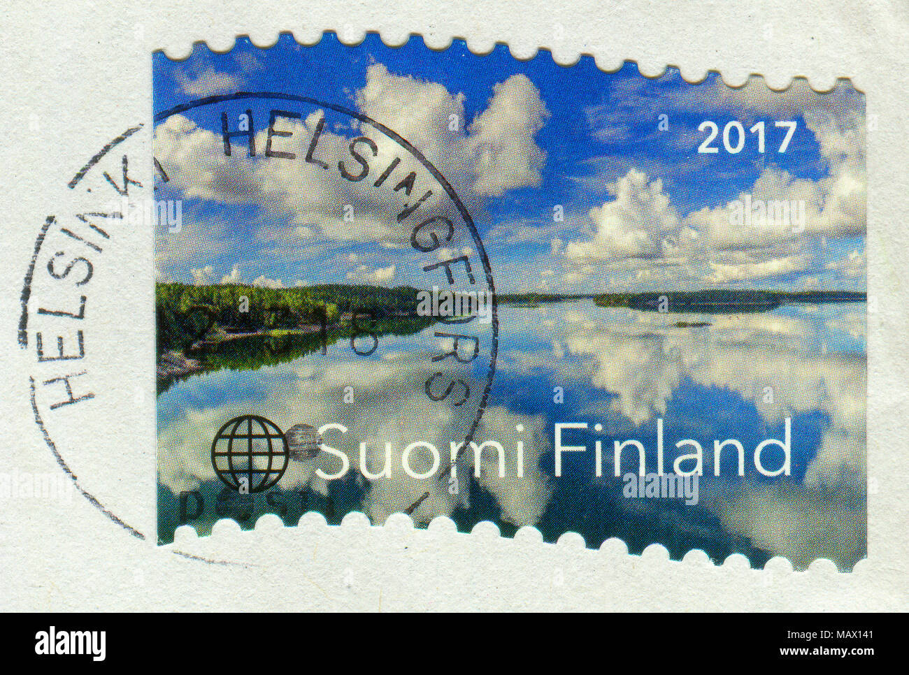 GOMEL, BELARUS, 8 DECEMBER 2017, Stamp printed in Finland shows image of the Nature Finland, circa 2017. Stock Photo
