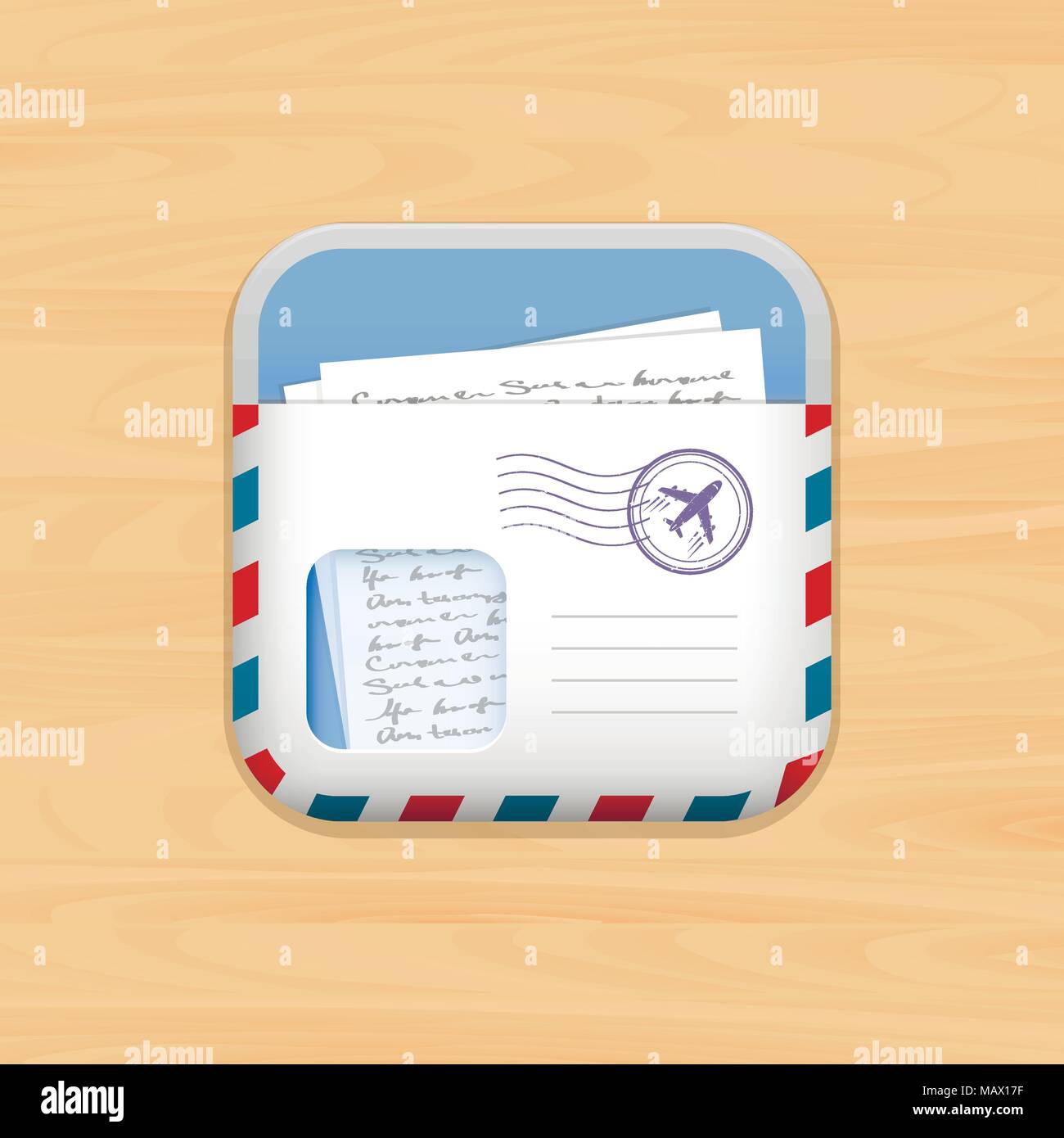 Envelope mail app icon on wooden background Stock Vector Image & Art
