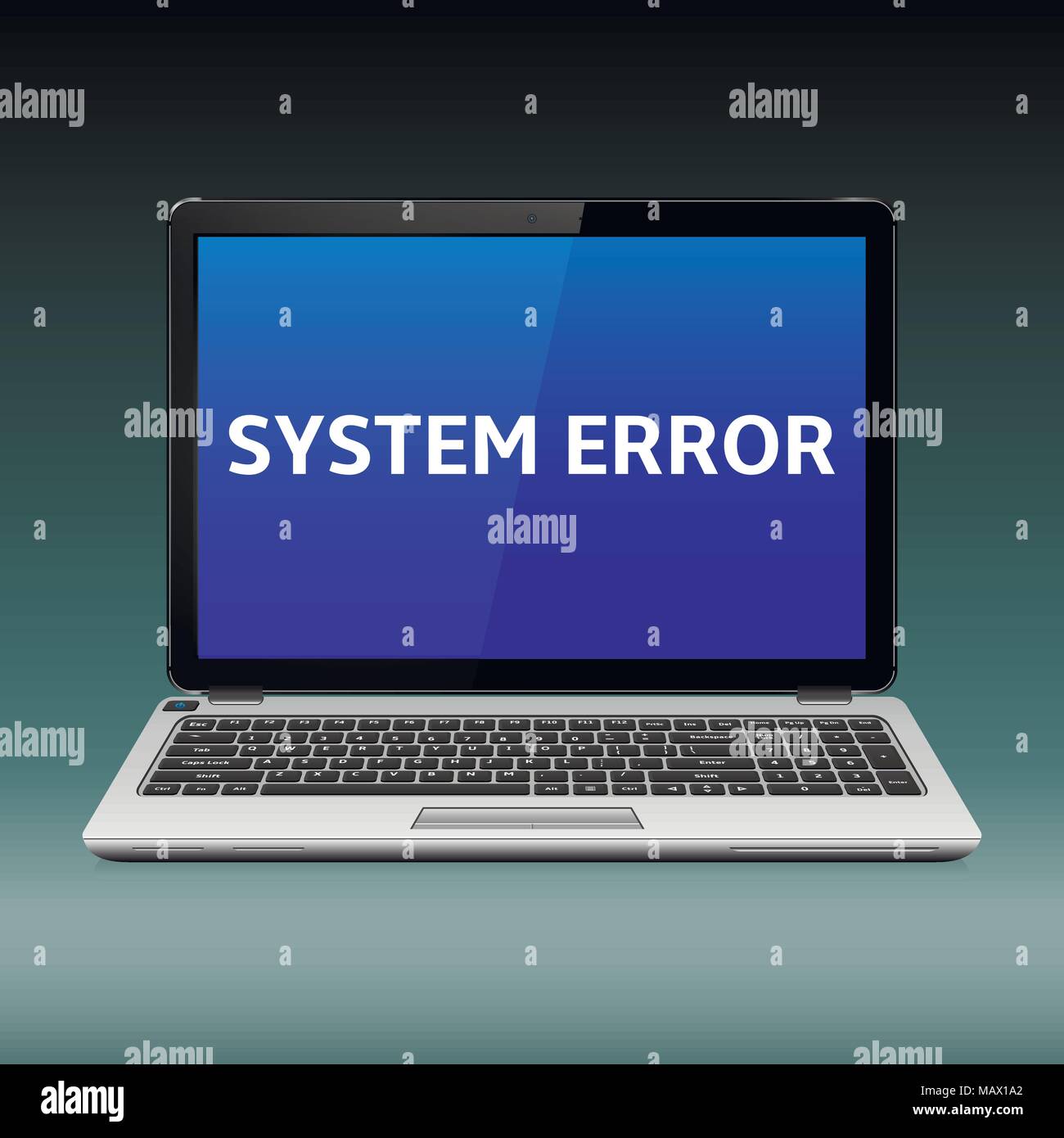 Business laptop with system critical error message on blue screen, Vector illustration. Stock Vector