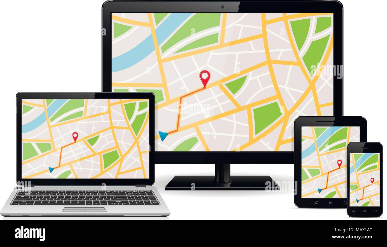 Global Positioning System on display of modern digital devices Stock