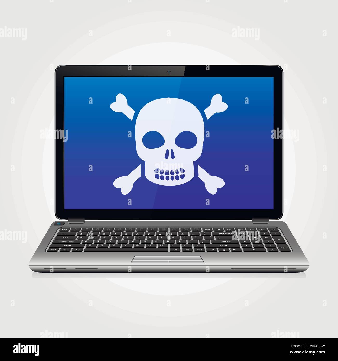 Business laptop with skull on the blue screen Stock Vector