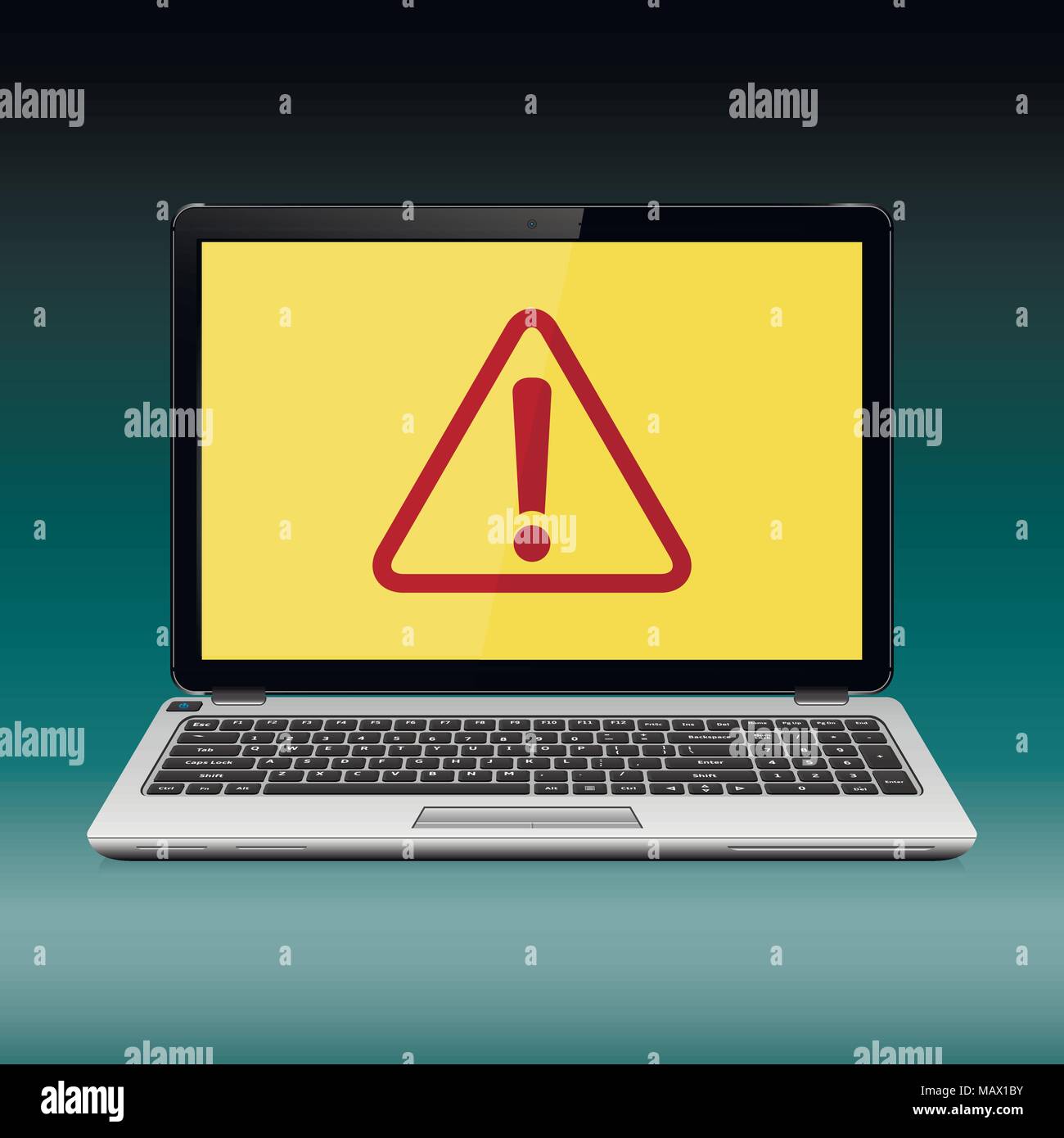 Security concept. Laptop with exclamation mark on the display Stock Vector