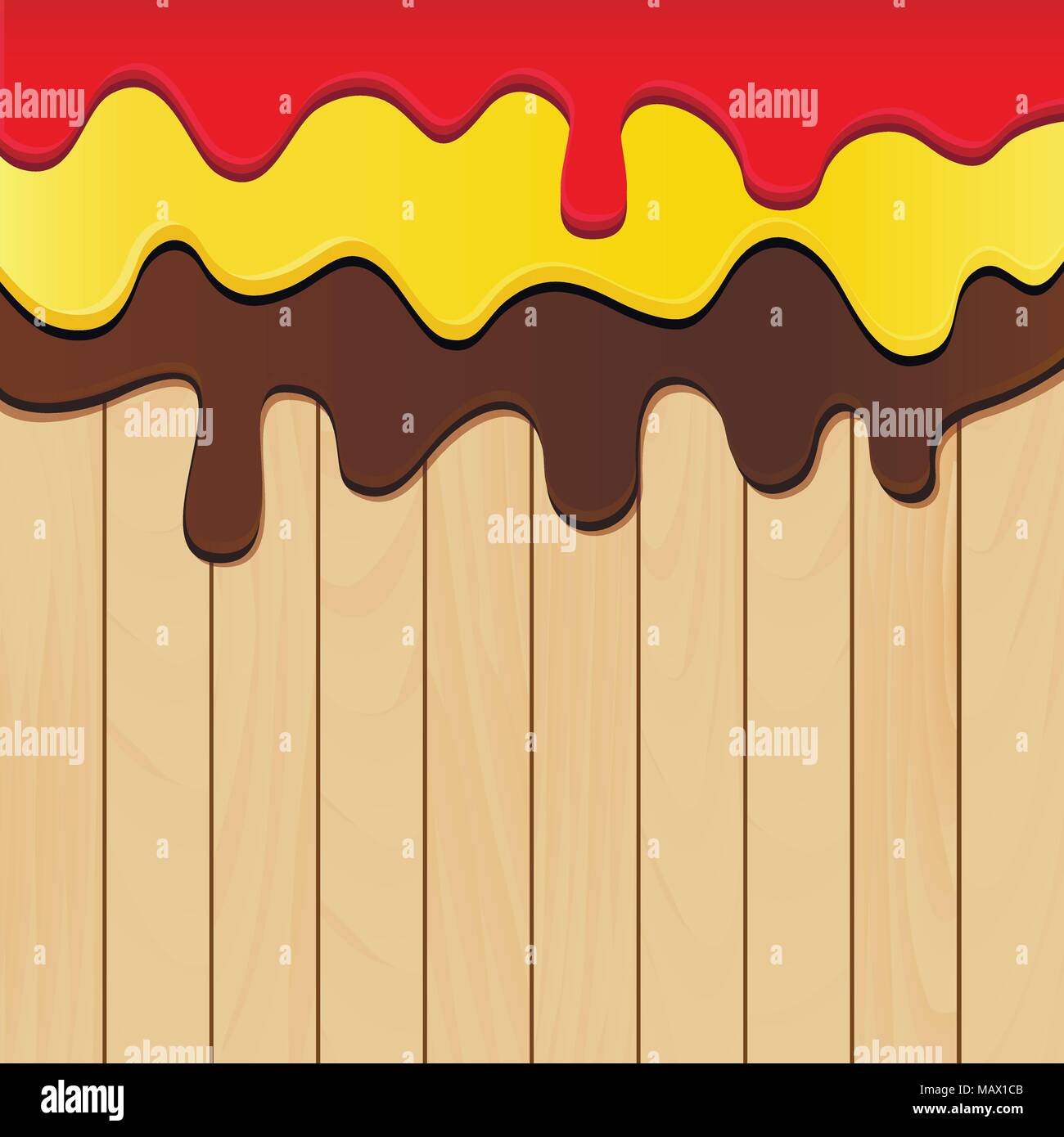 Paint dripping on wooden planks background. Vector illustration. Stock Vector