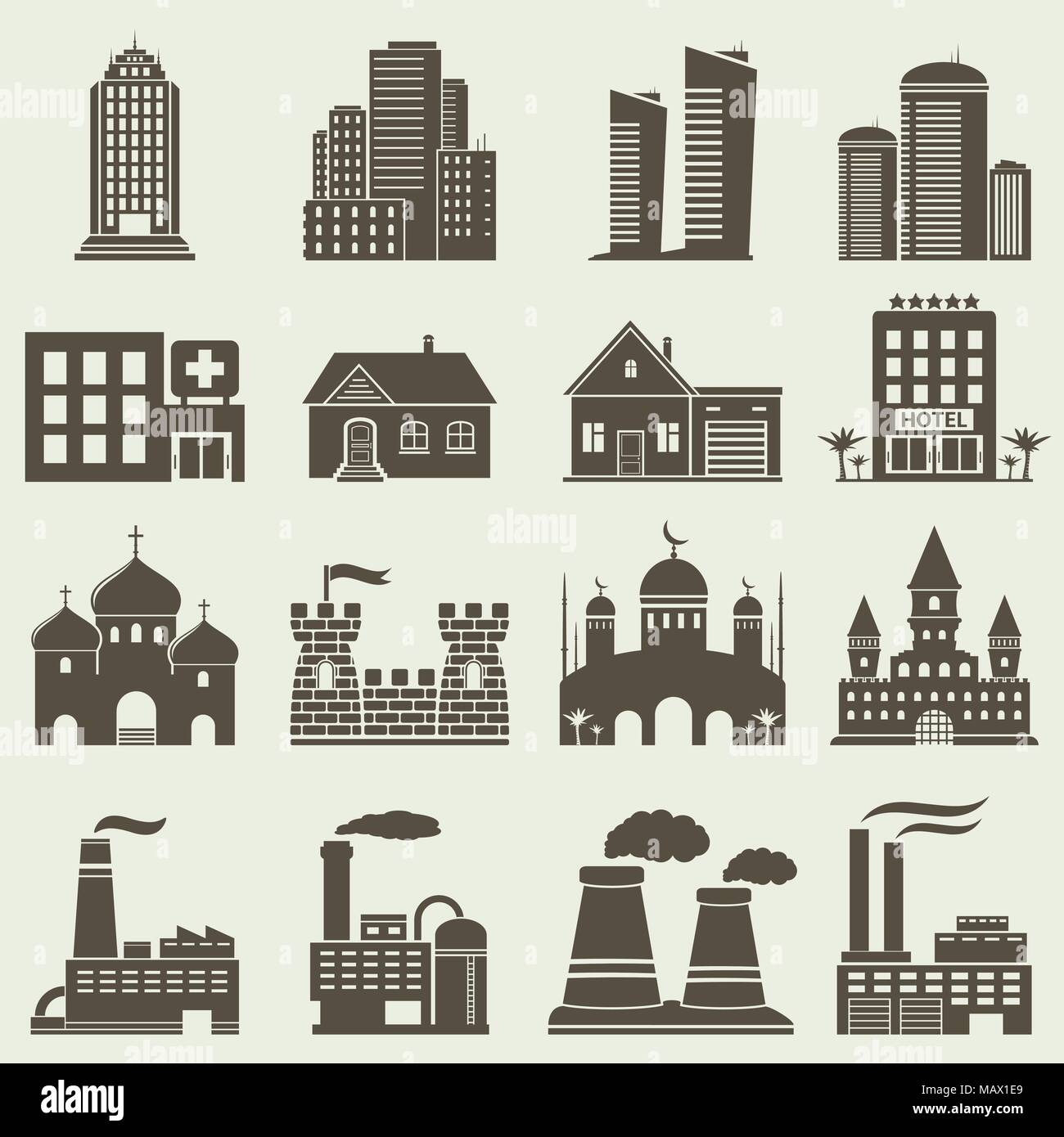Set of various buildings and real estate icons Stock Vector Image & Art ...