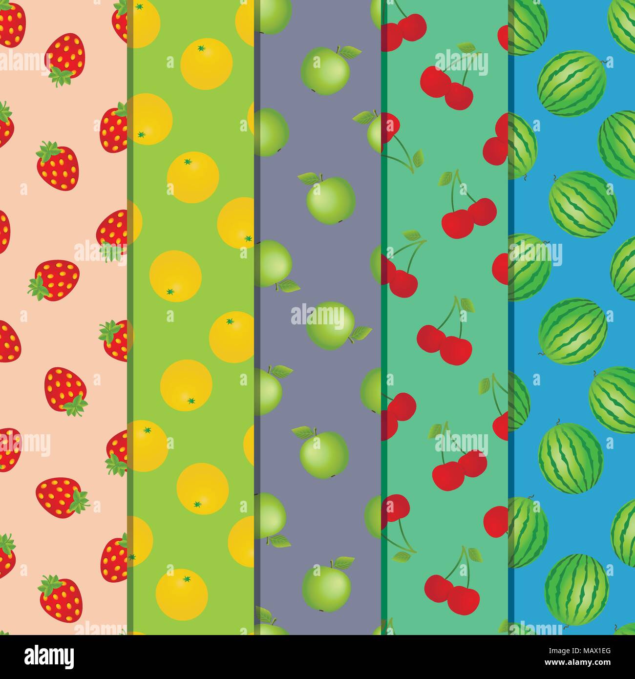 Set of fruits and berries vector seamless patterns Stock Vector Image ...