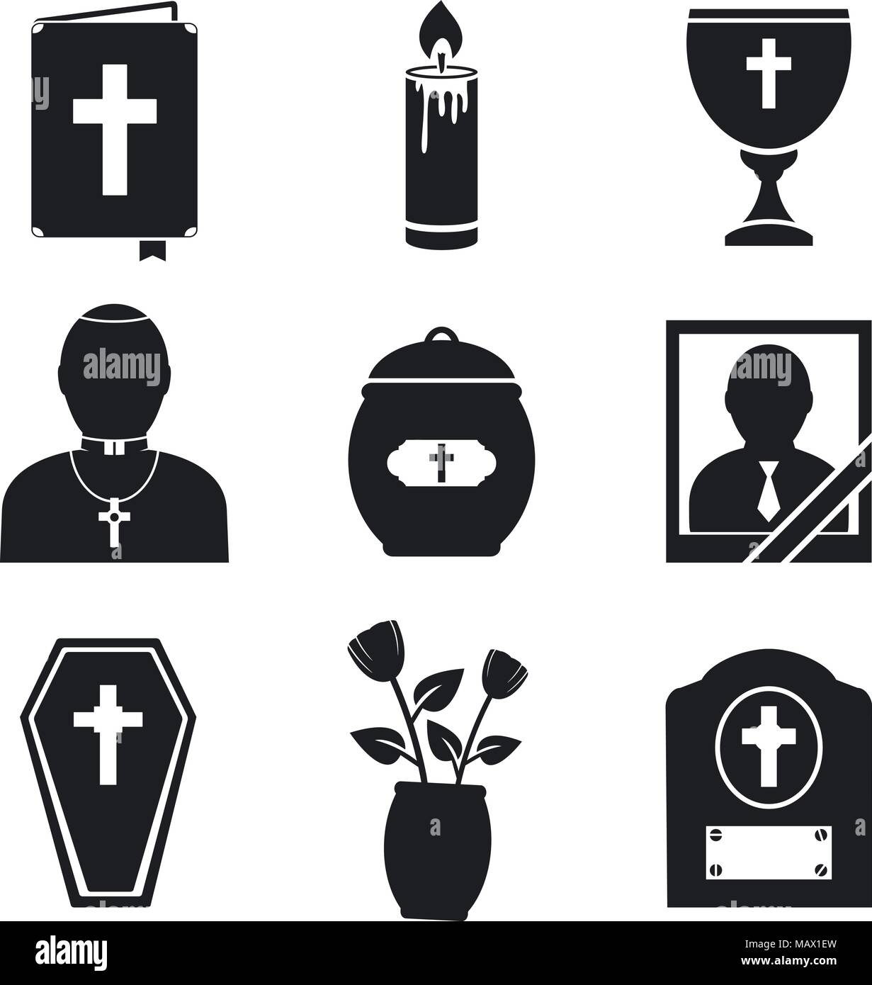 Funeral and burial icons set Stock Vector