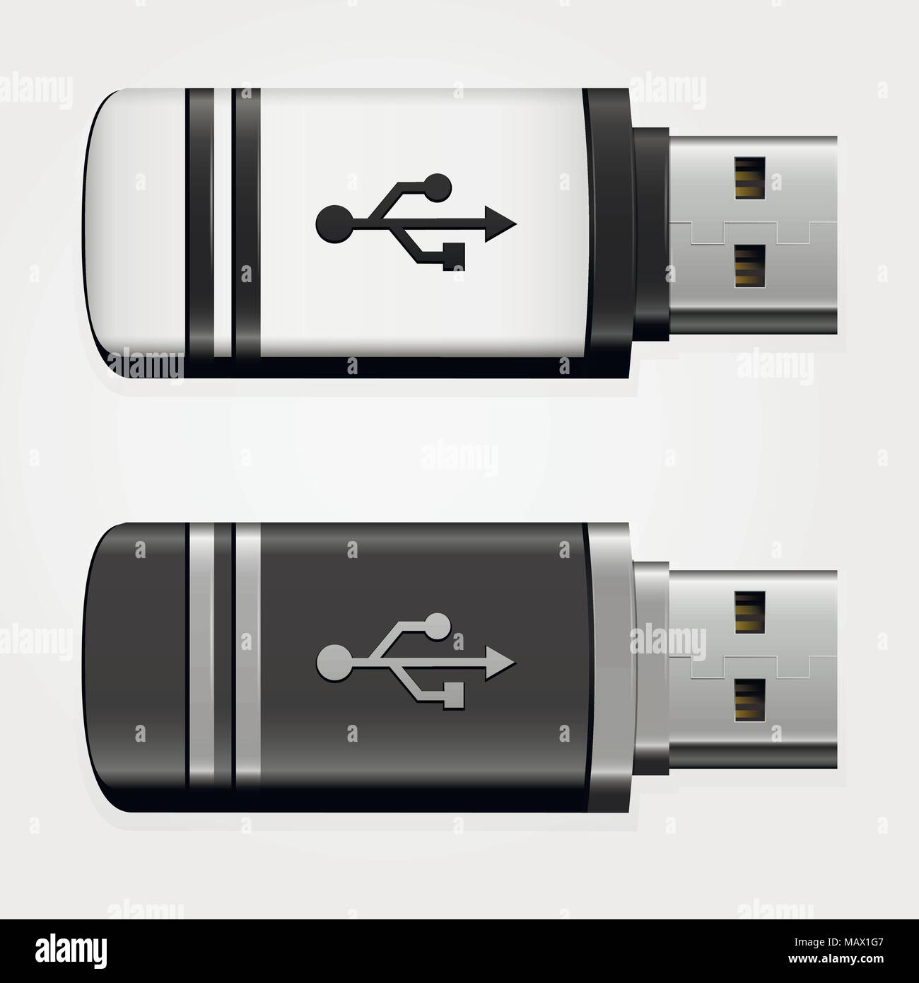 Vector isolated black and white USB pen drives Stock Vector