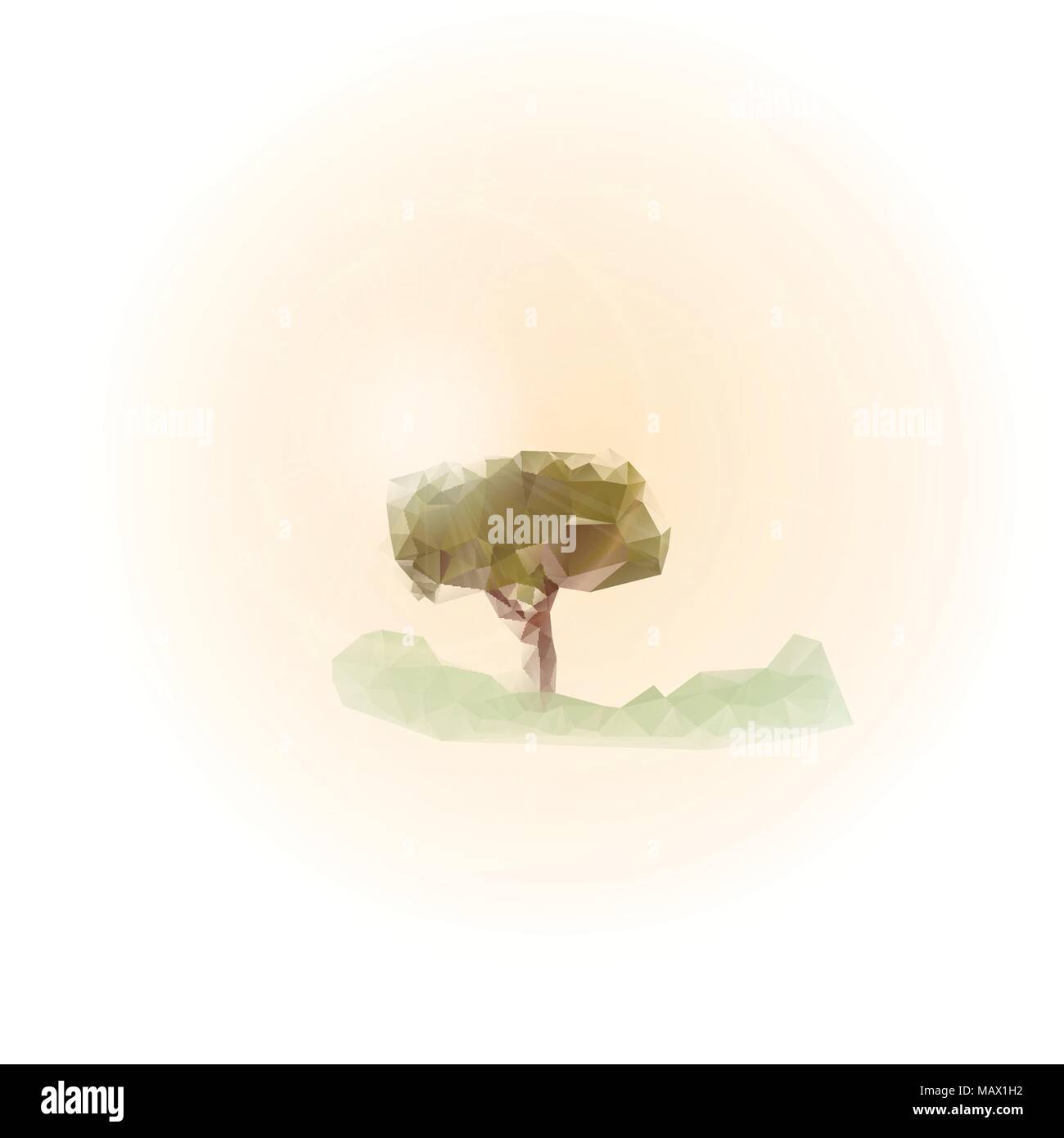 Geometric Summer with Lush Grass and Tree - Vector Illustration Stock Vector