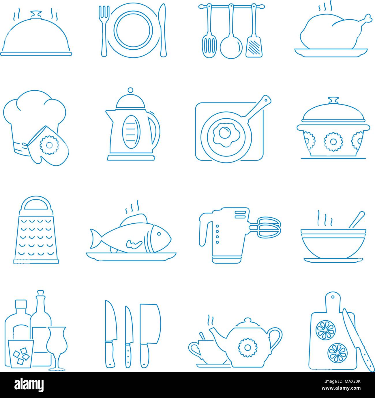 Modern thin line icons set of cooking, kitchen tools and food Stock ...