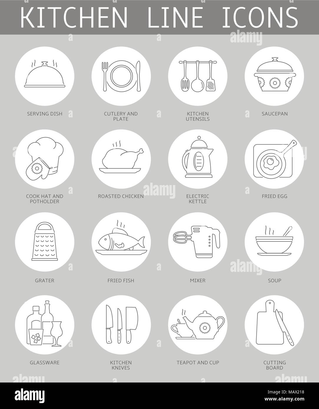 Modern thin line icons set of cooking, kitchen tools and food Stock ...
