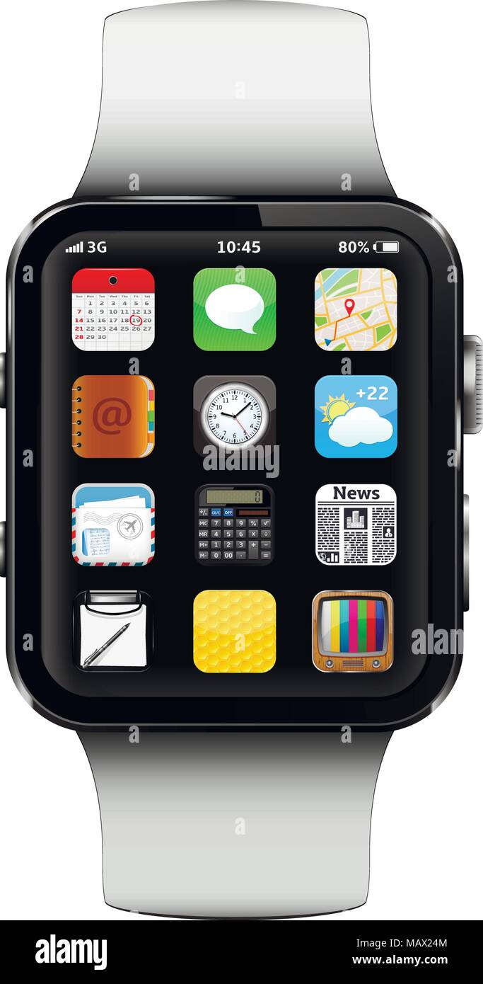 Smartwatch with app icons on screen, vector illustration Stock Vector Image  & Art - Alamy