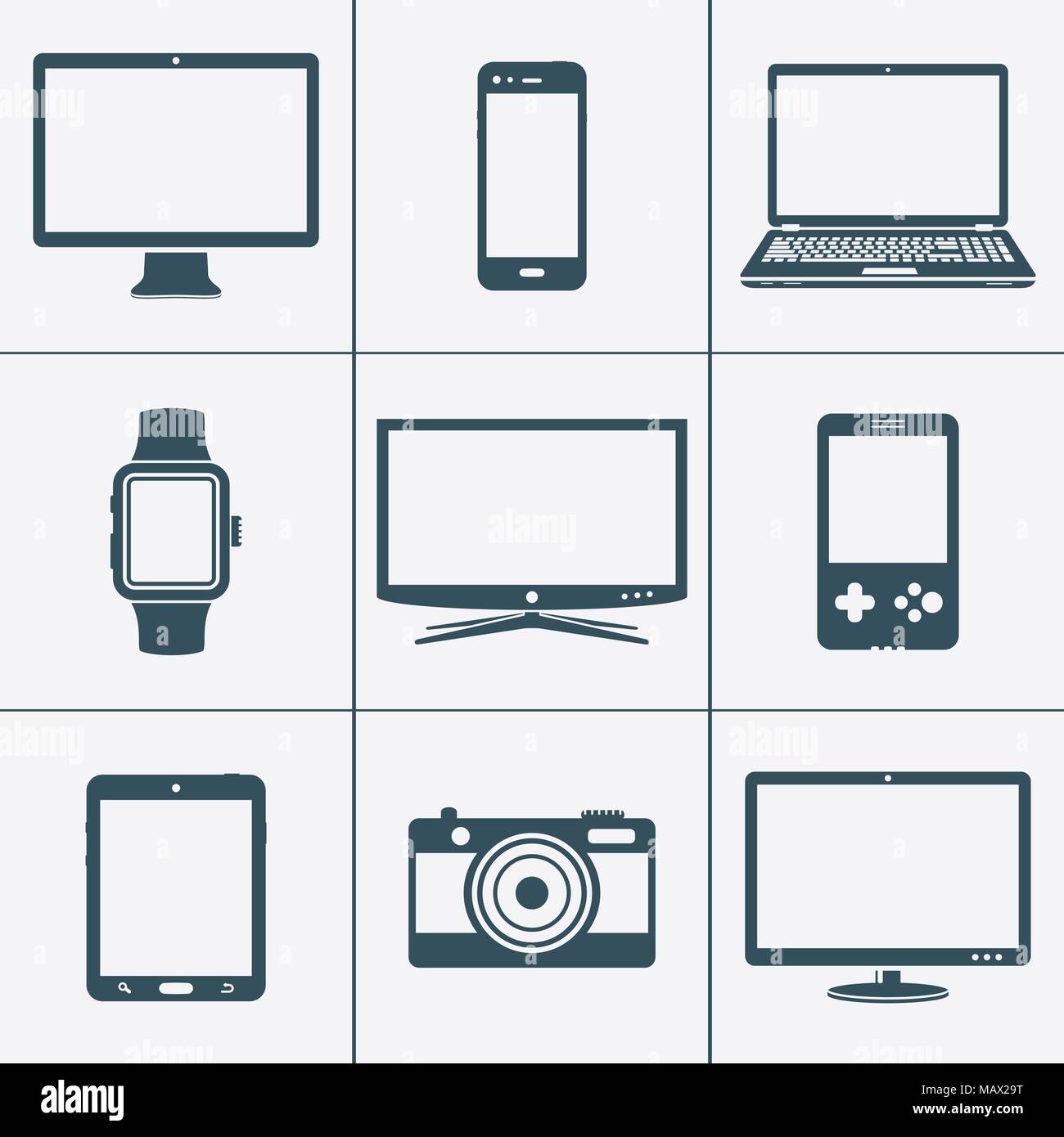 Modern digital devices and electronic gadgets icons Stock Vector Image
