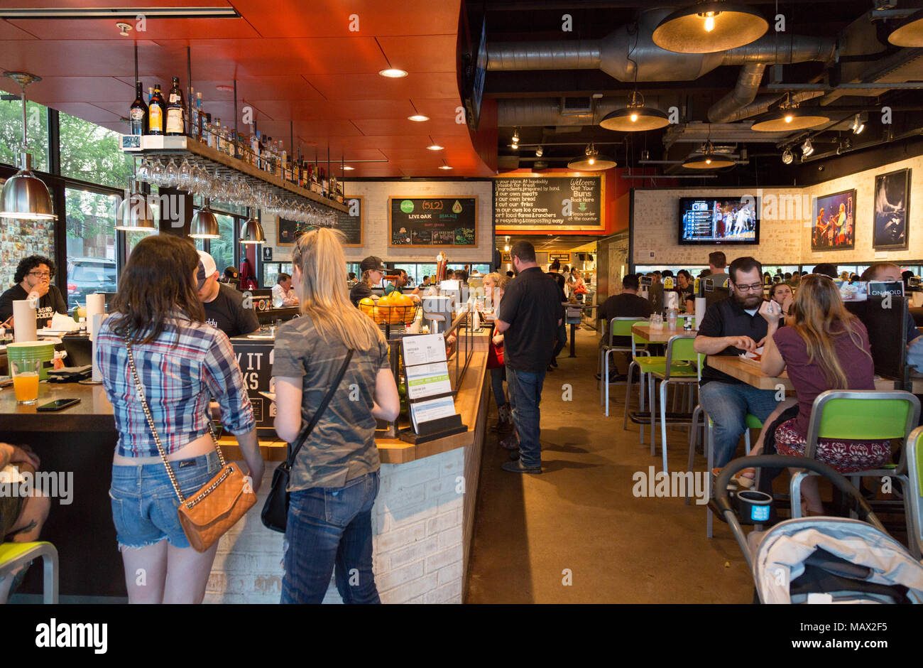Hopdoddy Burger Bar and restaurant interior, , South Congress Avenue, Austin, Texas USA Stock Photo