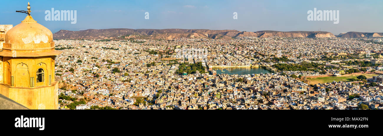 View of Jaipur from Nahargarh Fort - Rajasthan, India Stock Photo