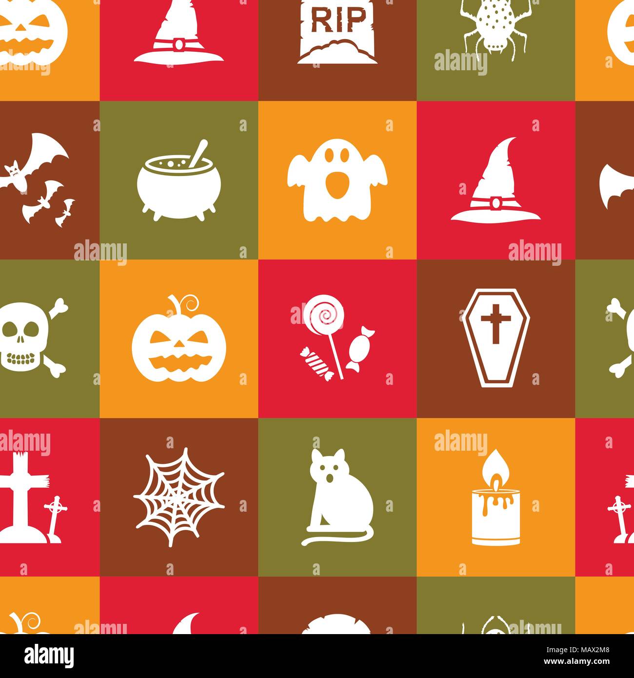 Seamless Halloween squared pattern. Vector illustration. Stock Vector